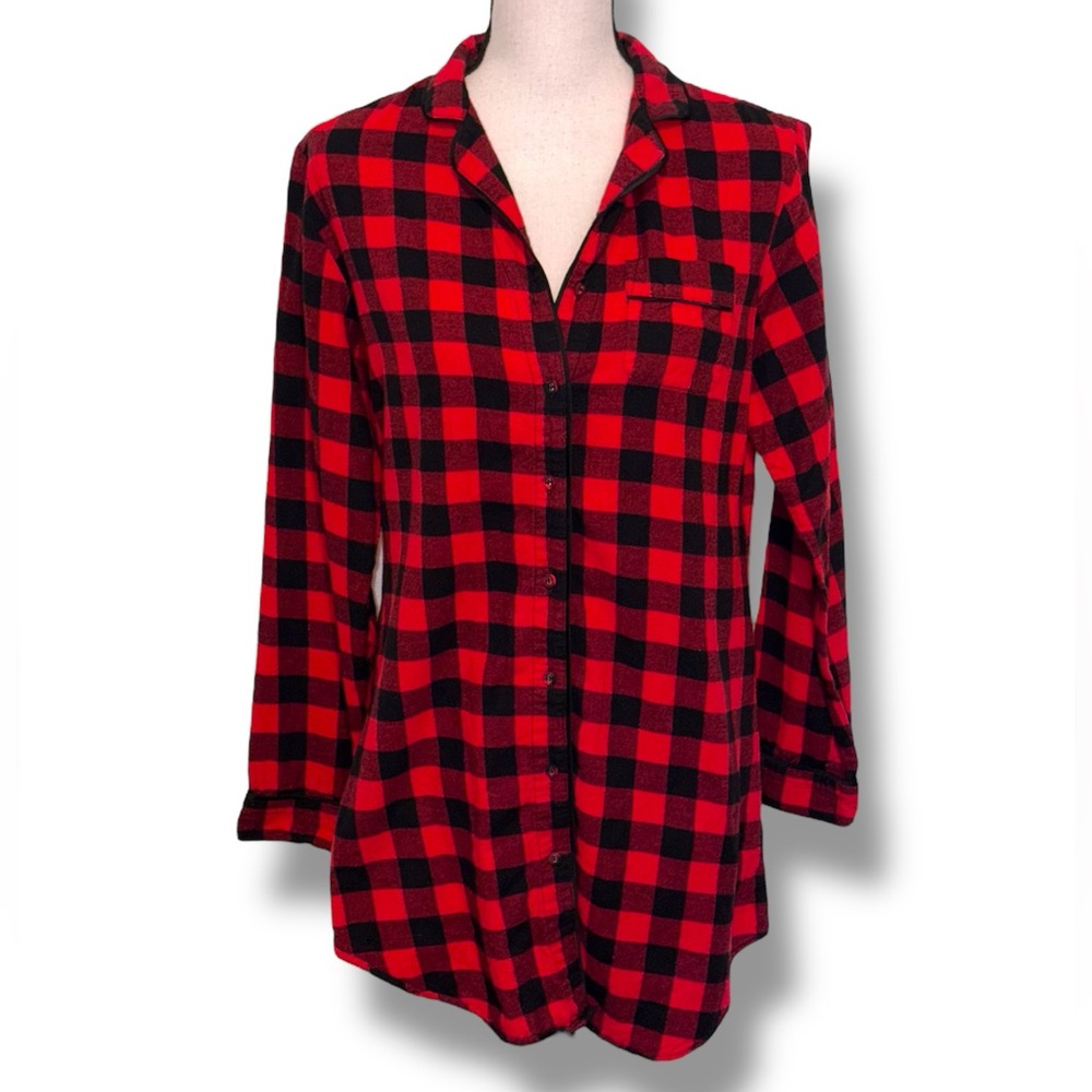 Gilligan & O'Malley Red Black Buffalo Plaid Nightshirt Sleep Shirt Size Small